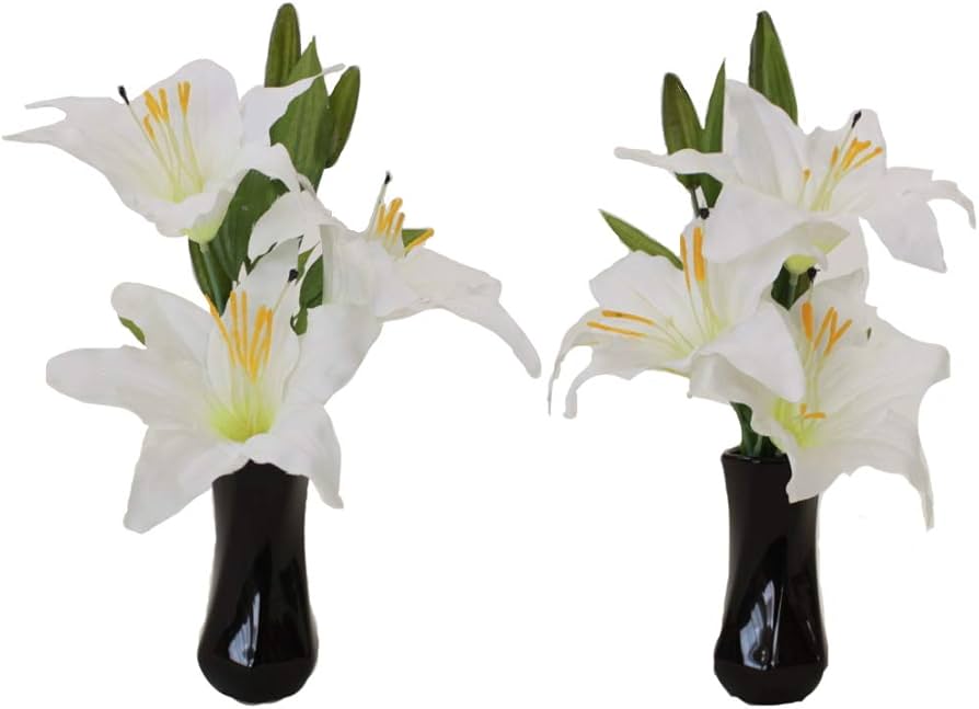 Amazon|山久 造花 仏花 カサブランカの小花束 一対 (花器付きセット